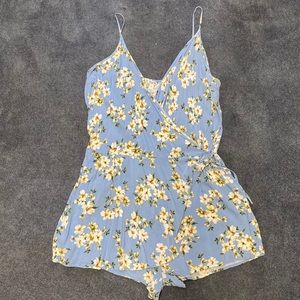Light Blue Flowered Wrap Romper